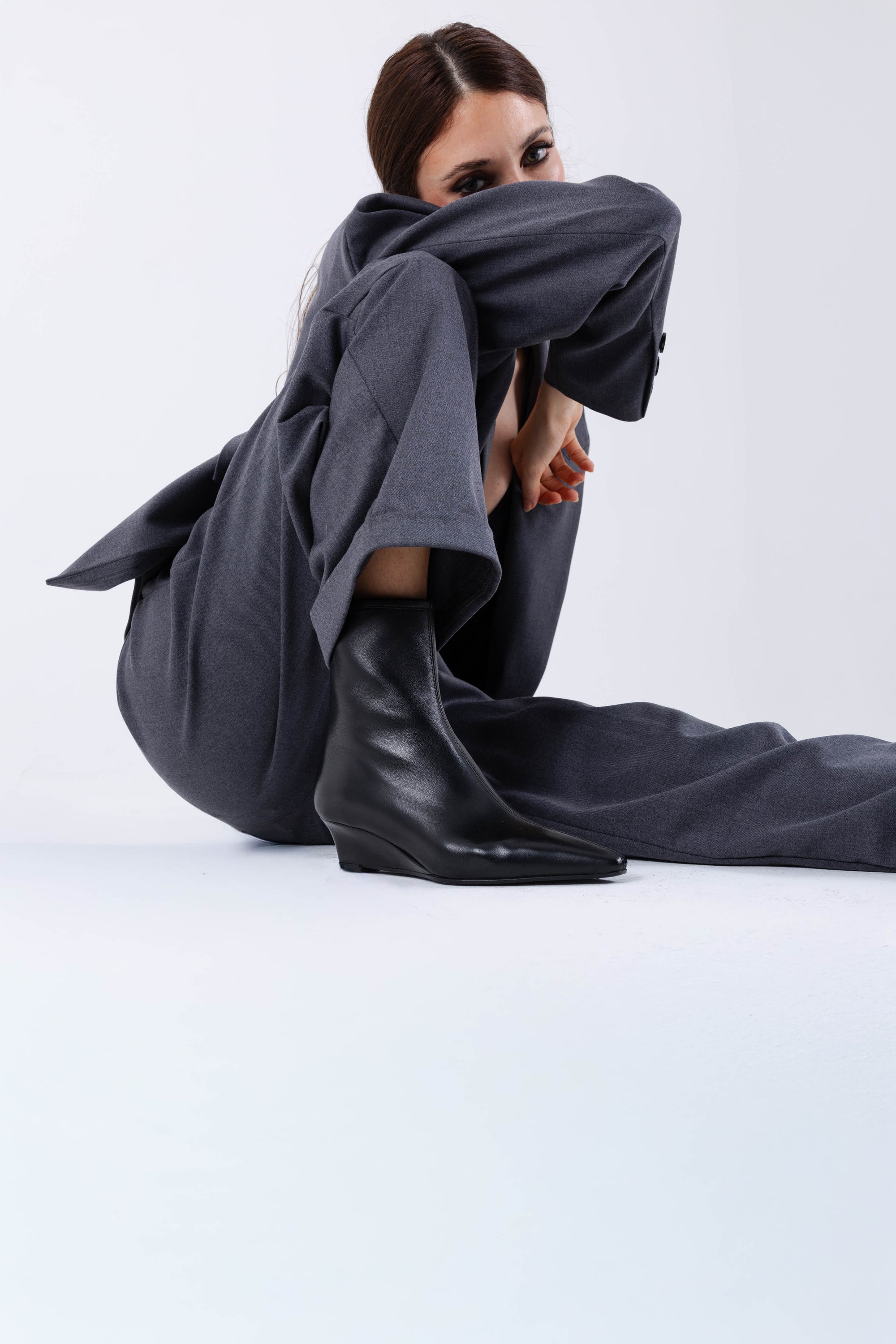 Ludovica – Tronchetto in nappa nero  con zeppa 40 mm