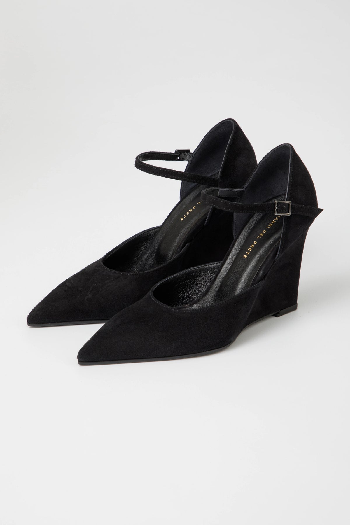 Décolleté Mary Jane in camoscio nero  con zeppa 90 mm - Angelica