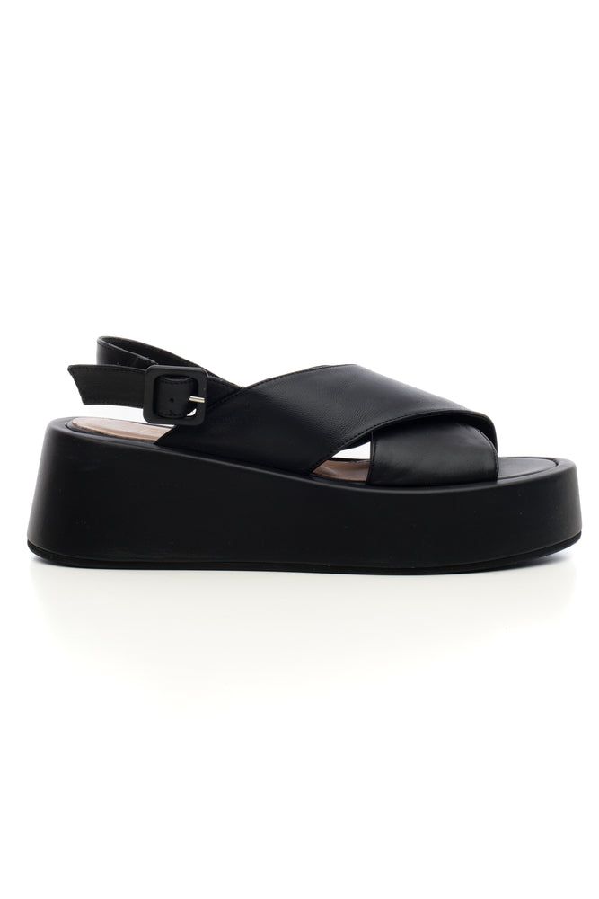 Rita wedge with crossover and black leather strap