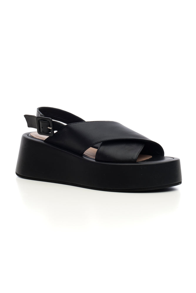 
                  
                    Load image into Gallery viewer, Rita wedge with crossover and black leather strap
                  
                