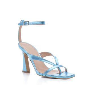 
                  
                    Load image into Gallery viewer, Patrizia flip-flop sandal with spool heel and light blue laminate ankle strap
                  
                