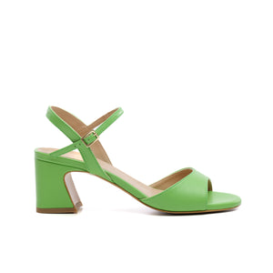 
                  
                    Load image into Gallery viewer, Sandalo Vera con tacco basso largo e punta tonda in pelle verde
                  
                