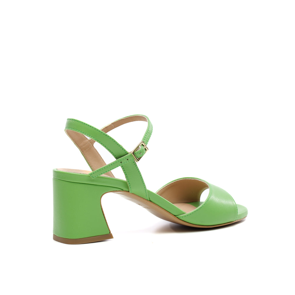 
                  
                    Load image into Gallery viewer, Sandalo Vera con tacco basso largo e punta tonda in pelle verde
                  
                