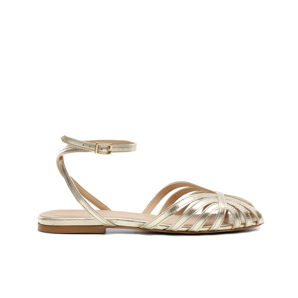 
                  
                    Load image into Gallery viewer, Vicky charlestone flat sandal in platinum laminate
                  
                