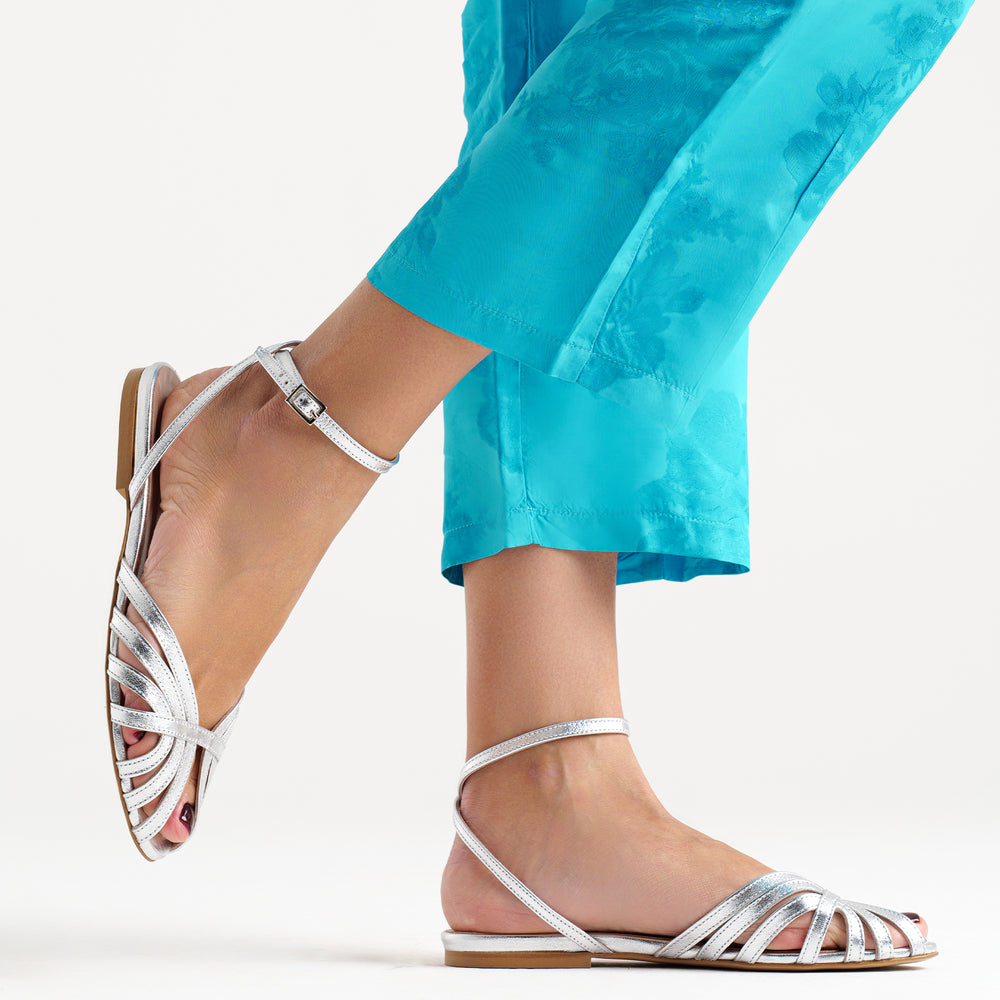 
                  
                    Load image into Gallery viewer, Vicky charlestone flat sandal in silver laminate
                  
                