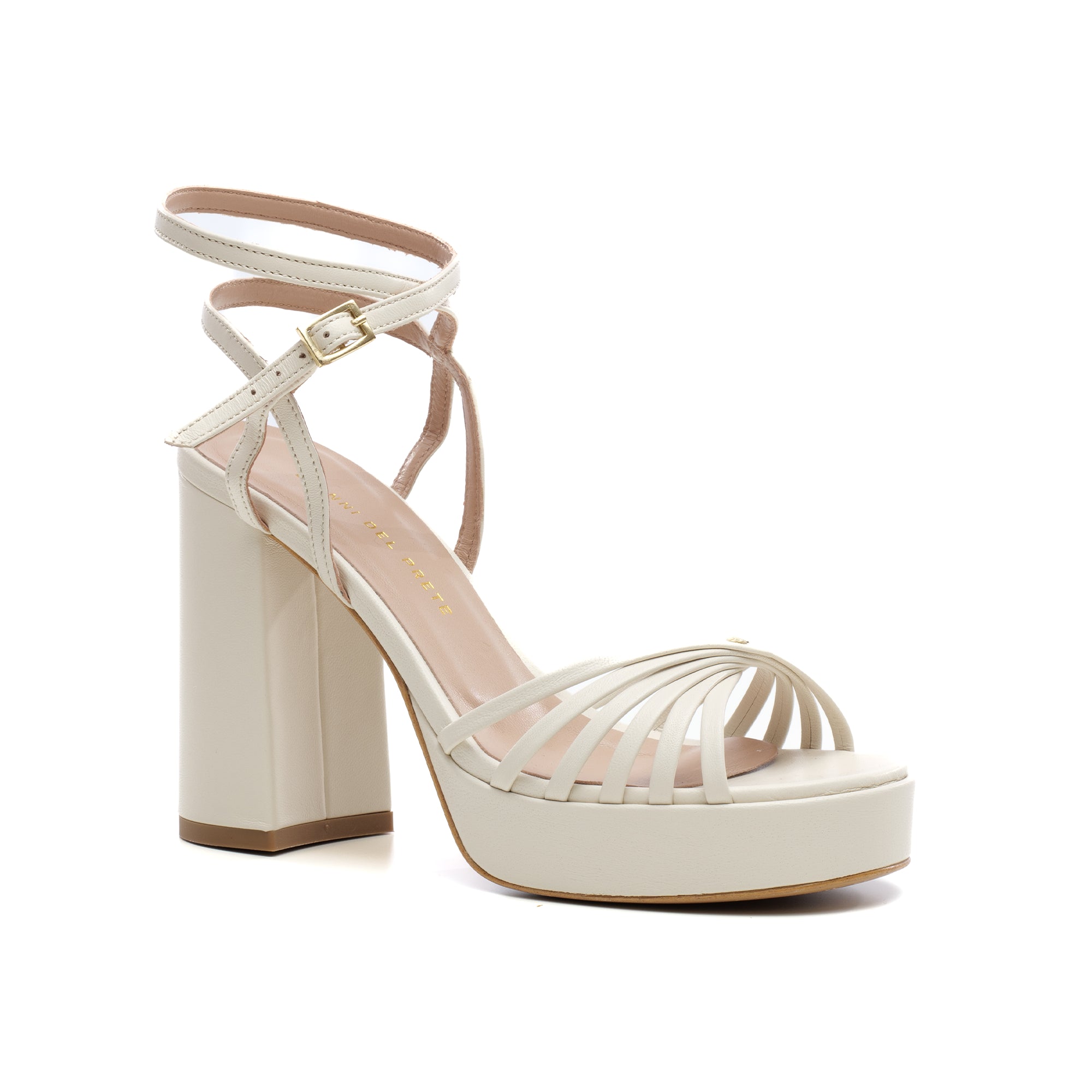 Alma platform sandal and wide heel with ankle strap in butter leather