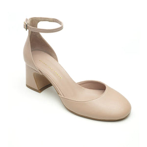 
                  
                    Load image into Gallery viewer, Lilly decolletè round toe with ankle strap and low wide heel in nude leather
                  
                