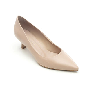 
                  
                    Load image into Gallery viewer, Pointed toe Adele decolletè and low spool heel in Nude leather
                  
                