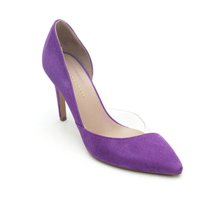 
                  
                    Load image into Gallery viewer, Pointed Sole decolletè and high heel with transparent detail in Purple suede
                  
                