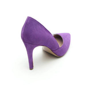 
                  
                    Load image into Gallery viewer, Pointed Sole decolletè and high heel with transparent detail in Purple suede
                  
                