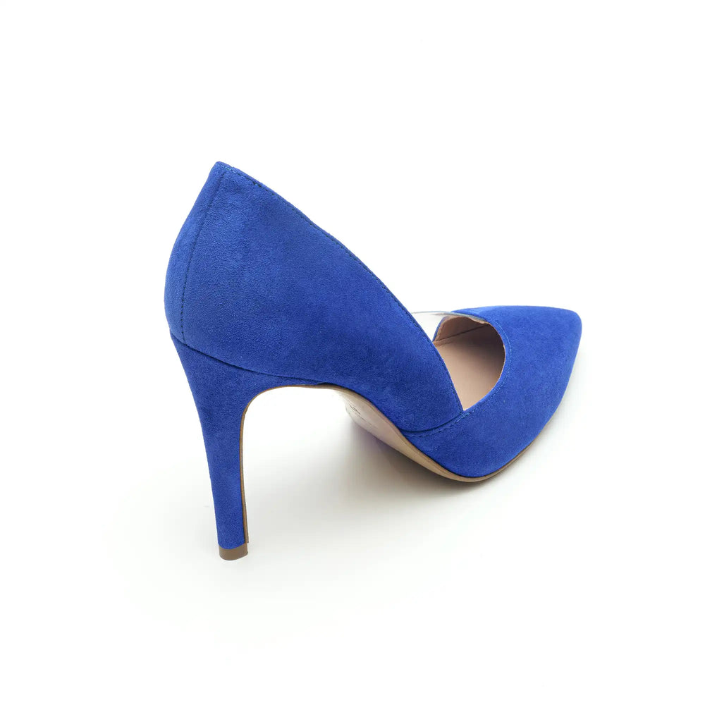 
                  
                    Load image into Gallery viewer, Pointed high heel Sole decolletè with transparent detail in ultra-blue suede
                  
                