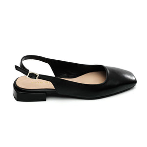 
                  
                    Load image into Gallery viewer, Emma sling back ballet flat with square toe in black leather
                  
                