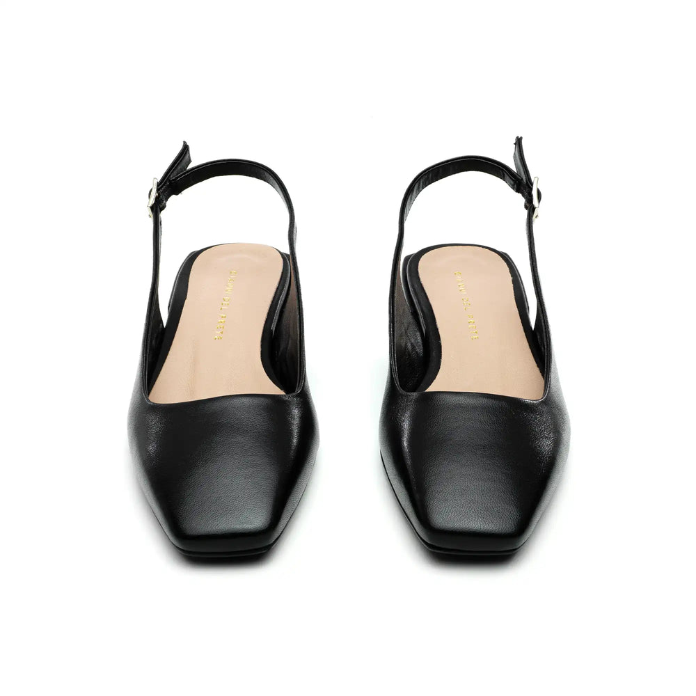 
                  
                    Load image into Gallery viewer, Emma sling back ballet flat with square toe in black leather
                  
                