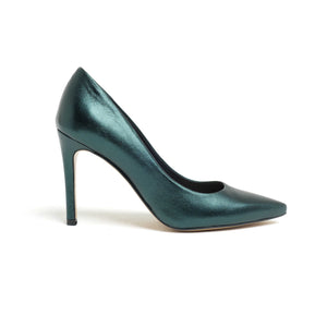 
                  
                    Load image into Gallery viewer, Kristal decolletè high heel pointy model in Green Laminate
                  
                