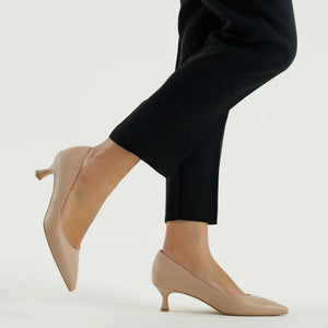 
                  
                    Load image into Gallery viewer, Pointed toe Adele decolletè and low spool heel in Nude leather
                  
                